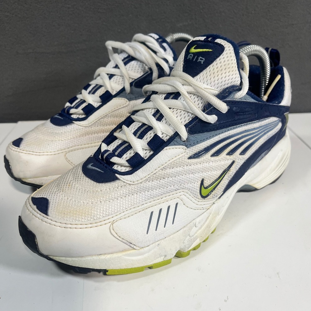 Nike Air Vintage Running Shoes Mens 9 White Navy Blue Lime Green 103152-131